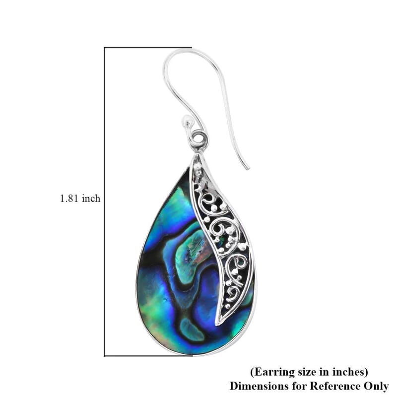 Abalone Shell Drop Earrings for Women in Sterling Silver, Fishhook Earrings, Gift for Her