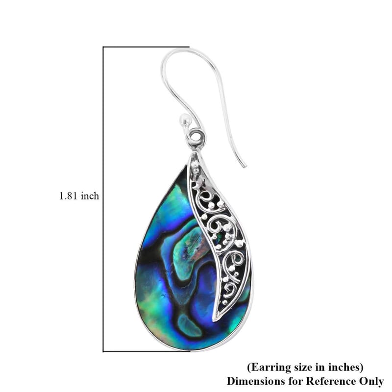 Abalone Shell Drop Earrings for Women in Sterling Silver, Fishhook Earrings, Gift for Her