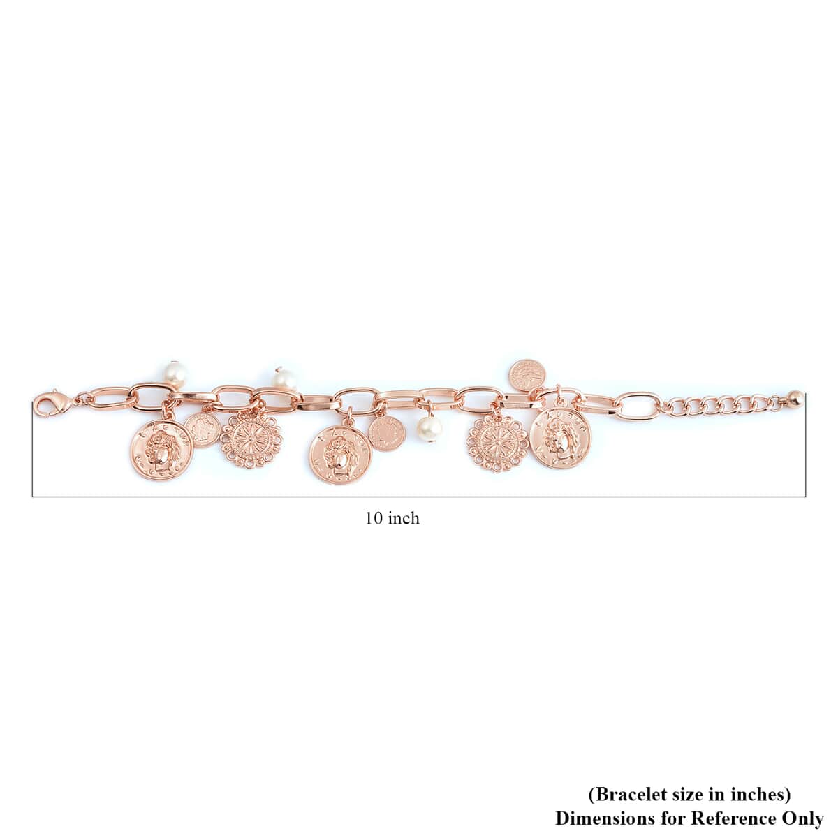 Coin Collection White Glass Pearl Charm Bracelet in Rosetone (7.50 In) image number 5