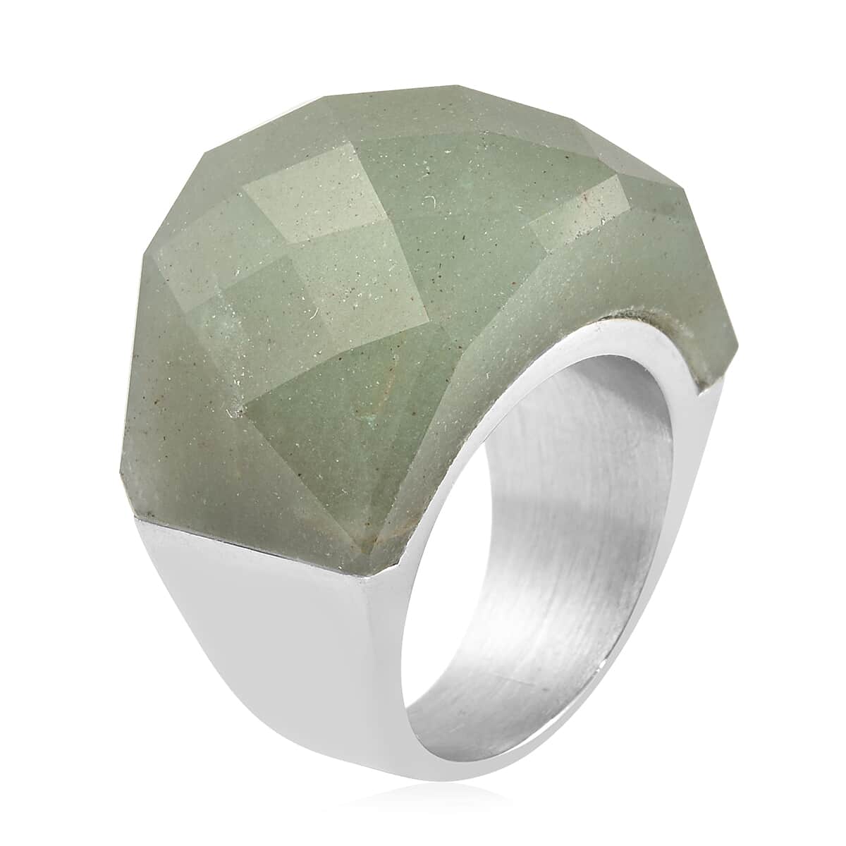 40 ctw Green Aventurine Ring in Stainless Steel image number 3