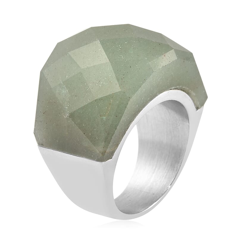 40 ctw Green Aventurine Ring in Stainless Steel (Size 6)