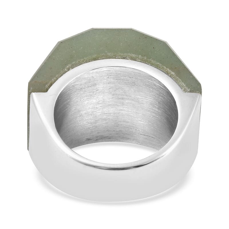 40 ctw Green Aventurine Ring in Stainless Steel (Size 6)