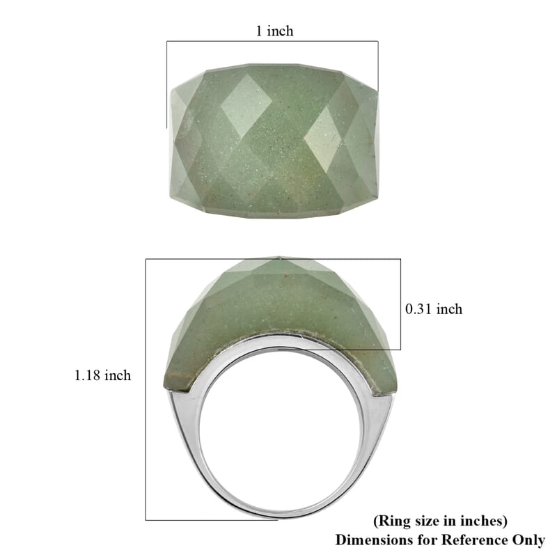 40 ctw Green Aventurine Ring in Stainless Steel (Size 6)