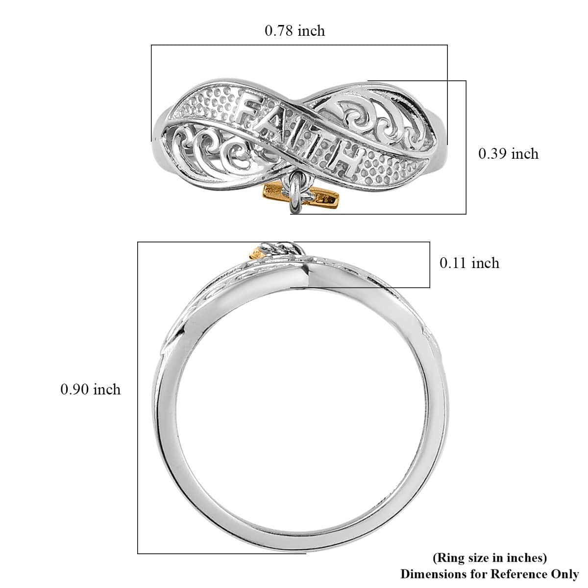 Cross Charm Ring in Vermeil Yellow Gold and Platinum Over Sterling Silver 2.40 Grams image number 4