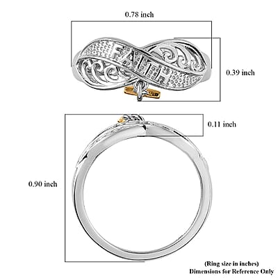 Vermeil Yellow Gold and Platinum Over Sterling Silver Cross Charm Ring (Size 10.0) 2.40 Grams