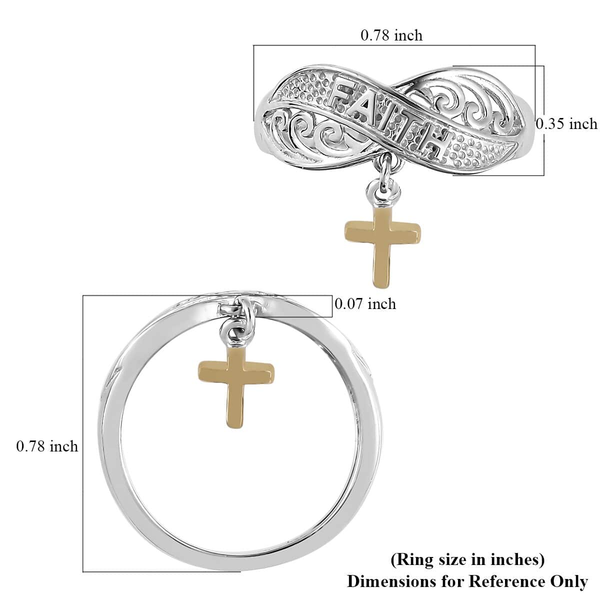 Cross Charm Ring in Vermeil Yellow Gold and Platinum Over Sterling Silver 2.40 Grams image number 5
