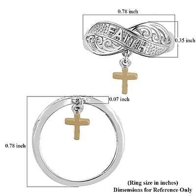 Vermeil Yellow Gold and Platinum Over Sterling Silver Cross Charm Ring (Size 10.0) 2.40 Grams