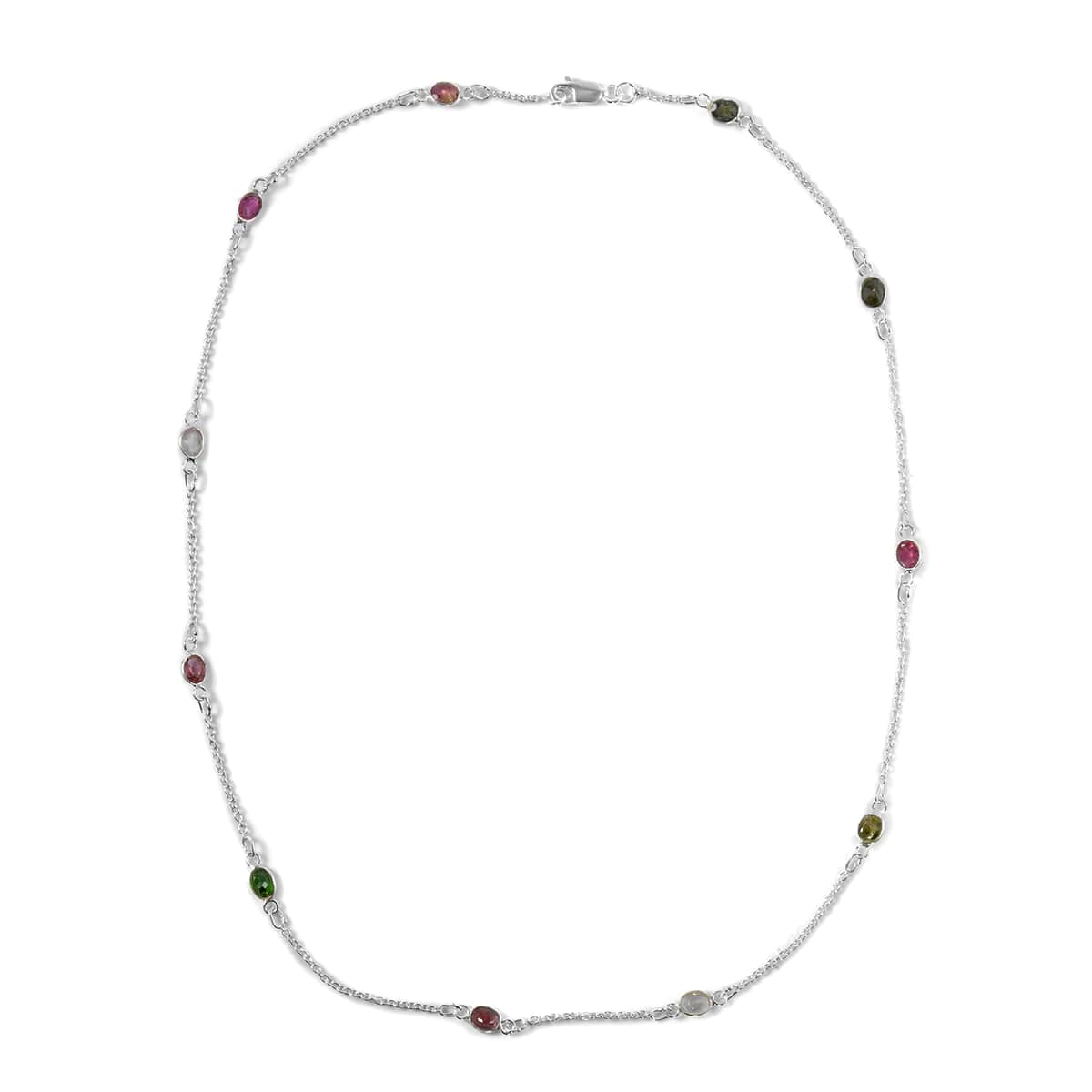 Multi-Tourmaline Station Necklace 18 Inches in Sterling Silver 3.50 ctw image number 0