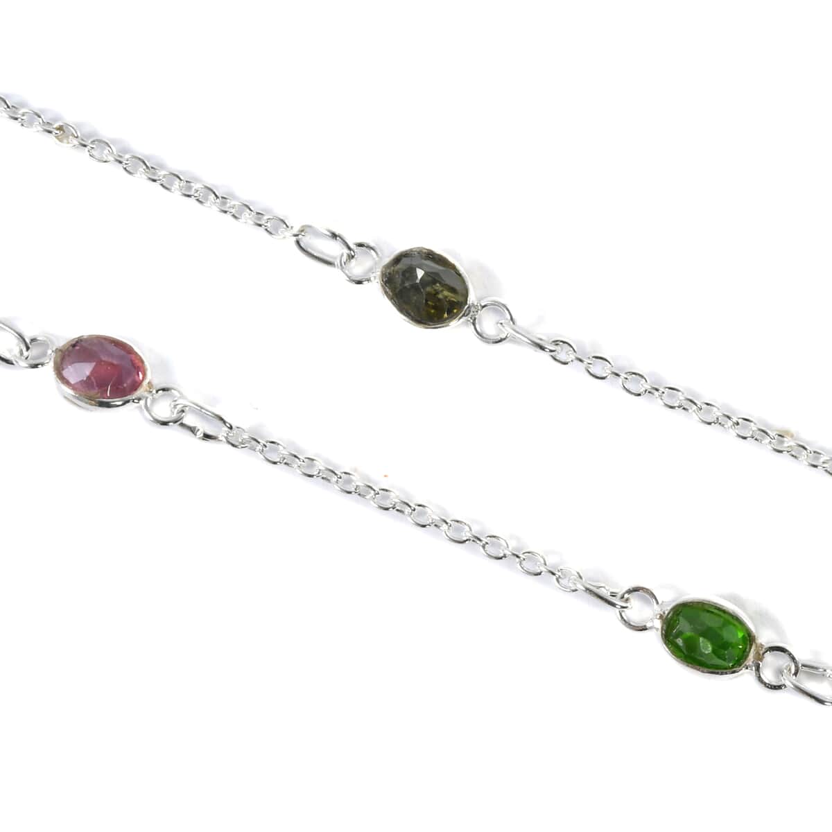Multi-Tourmaline Station Necklace 18 Inches in Sterling Silver 3.50 ctw image number 1