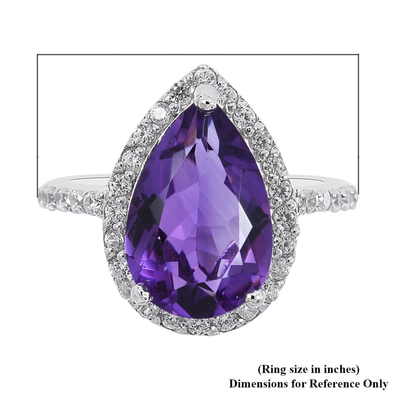 6.10 ctw Lusaka Amethyst and White Zircon Ring in Platinum Over Sterling Silver (Size 10.0)