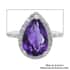 Lusaka Amethyst and White Zircon Halo Ring in Platinum Over Sterling Silver 6.40 ctw image number 4