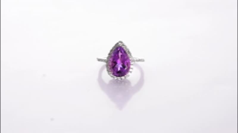 Lusaka Amethyst and White Zircon Halo Ring in Platinum Over Sterling Silver 6.40 ctw