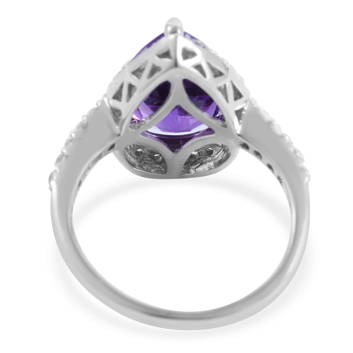 Lusaka Amethyst and White Zircon Halo Ring in Platinum Over Sterling Silver (Size 7.0) 6.40 ctw image number 3