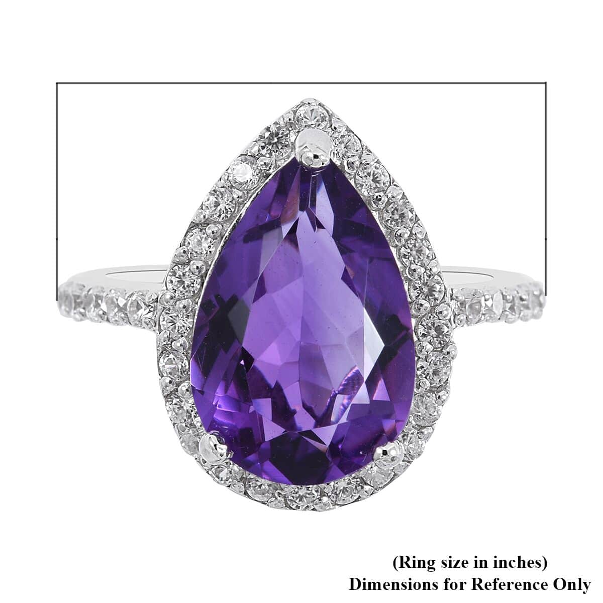 Lusaka Amethyst and White Zircon Halo Ring in Platinum Over Sterling Silver (Size 7.0) 6.40 ctw image number 4
