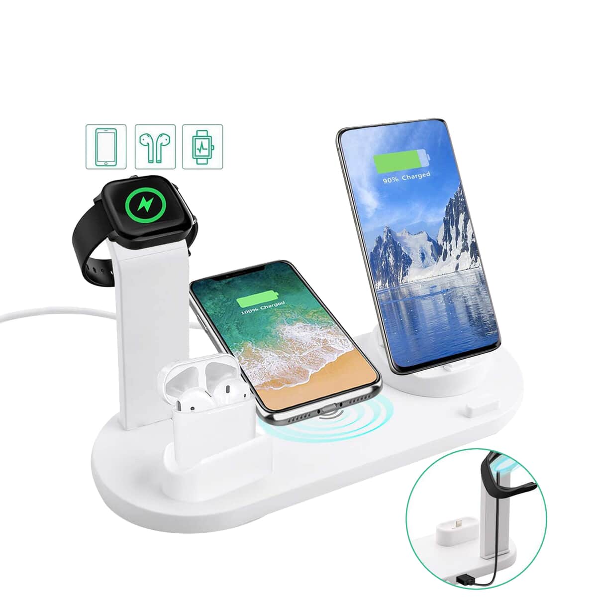 4 in 1 Wireless Charging Station for iPhone, Watch, AirPods & Android phones - White image number 1
