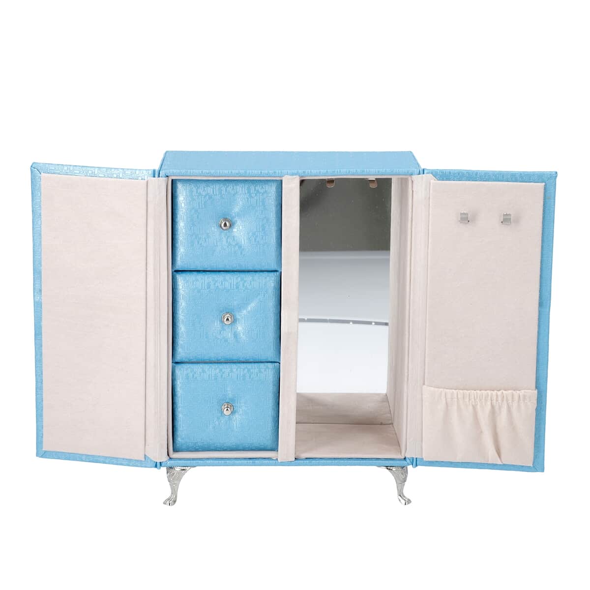 Blue Faux Leather Wardrobe Style Jewelry Organizer (9x3.5x6.5 in) image number 4