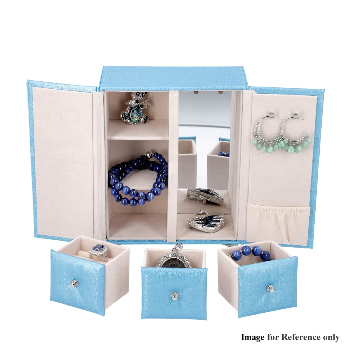 Blue Faux Leather Wardrobe Style Jewelry Organizer (9x3.5x6.5 in) image number 5