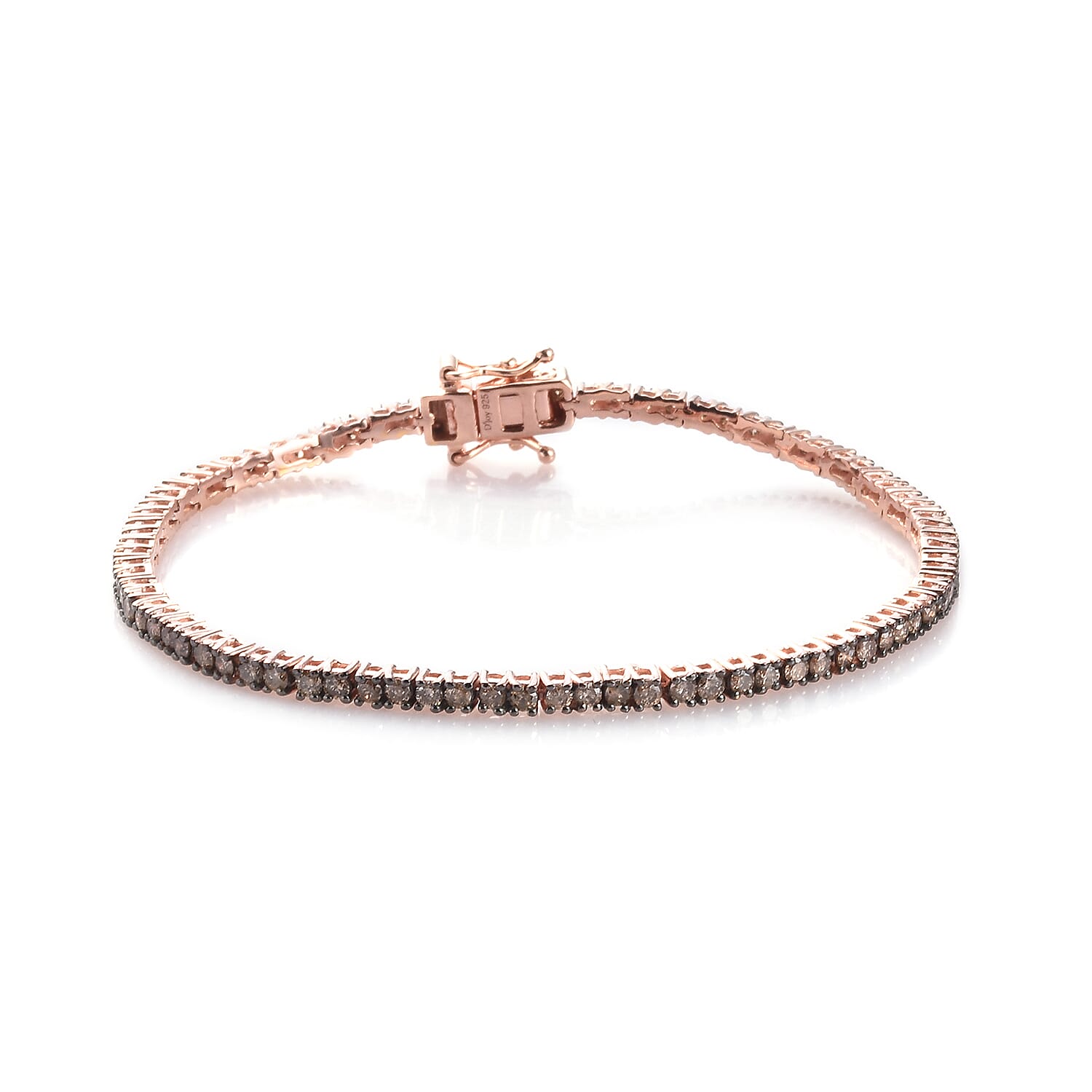 Natural Champagne Diamond Bracelet in Black Rhodium and Vermeil Rose Gold Over Sterling Silver (7.25 In) 3.00 ctw