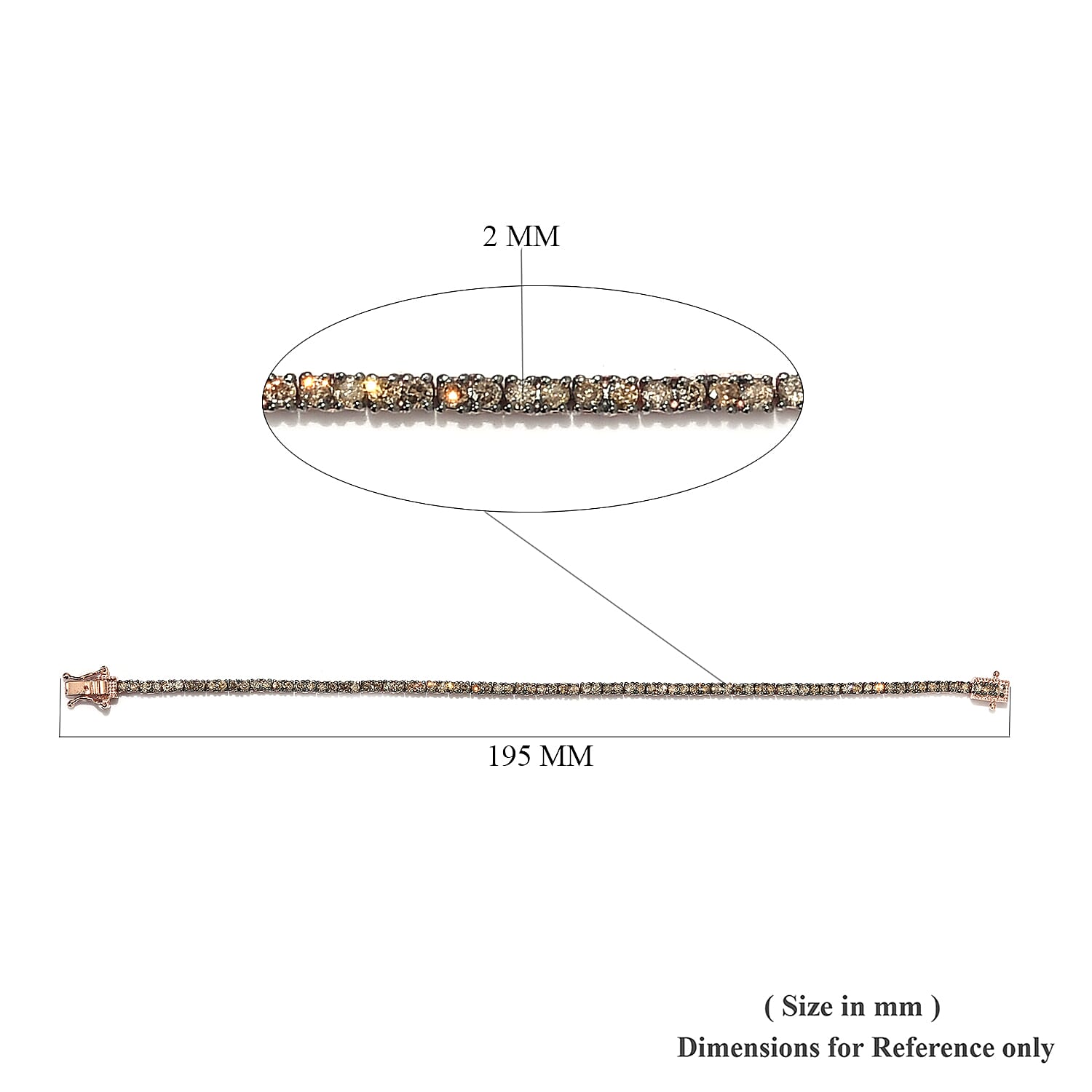 Natural Champagne Diamond Bracelet in Black Rhodium and Vermeil Rose Gold Over Sterling Silver (7.25 In) 3.00 ctw