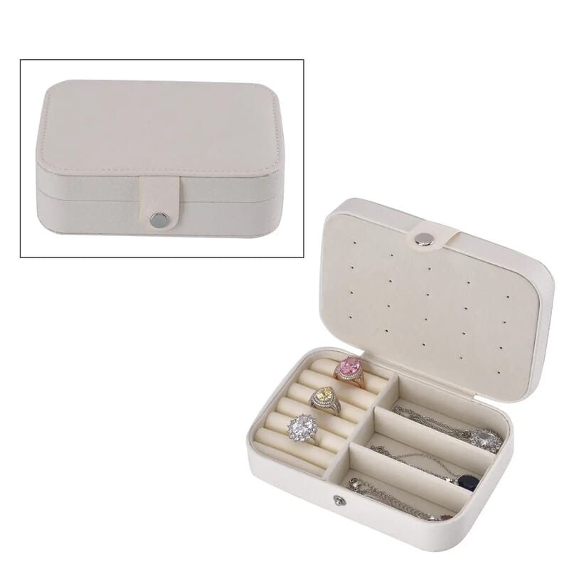 Cream Faux Leather Mini Travel Jewelry Organizer with Anti Scratch Interior, Jewelry Organizer Box, Travel Jewelry Storage Box