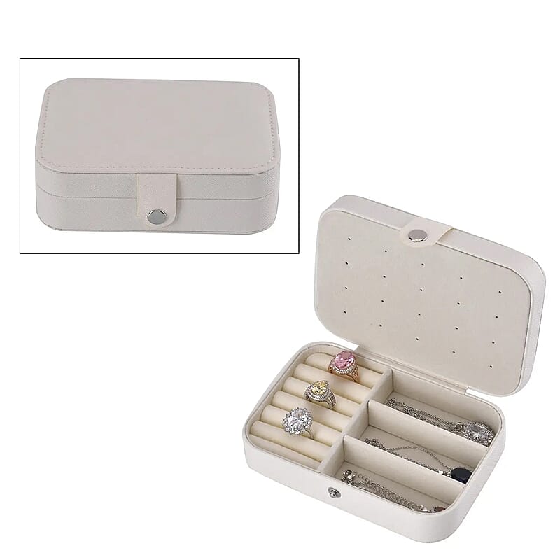 Cream Faux Leather Mini Travel Jewelry Organizer with Anti Scratch Interior, Jewelry Organizer Box, Travel Jewelry Storage Box
