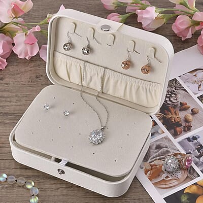 Cream Faux Leather Mini Travel Jewelry Organizer with Anti Scratch Interior, Jewelry Organizer Box, Travel Jewelry Storage Box