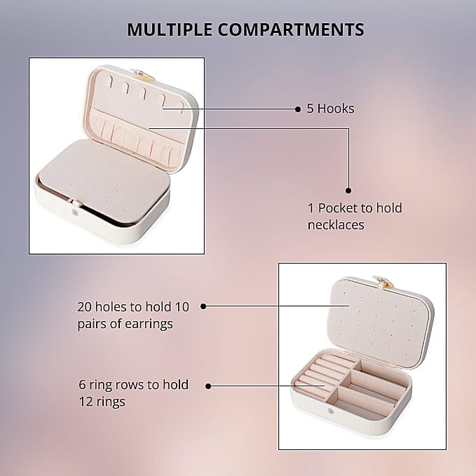 Cream Faux Leather Mini Travel Jewelry Organizer with Anti Scratch Interior, Jewelry Organizer Box, Travel Jewelry Storage Box