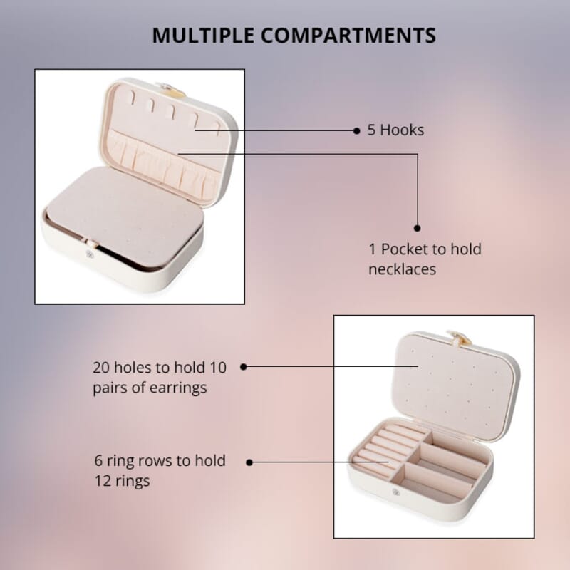 Cream Faux Leather Mini Travel Jewelry Organizer with Anti Scratch Interior, Jewelry Organizer Box, Travel Jewelry Storage Box