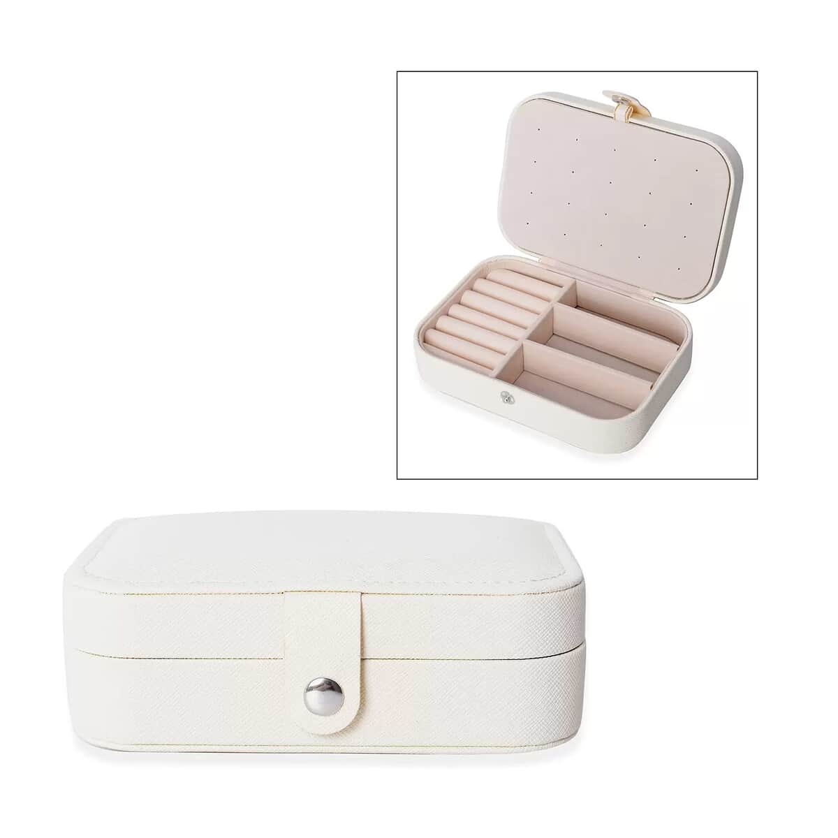 Cream Faux Leather Mini Travel Jewelry Organizer with Anti Scratch Interior (6.5x4.5x2) image number 5