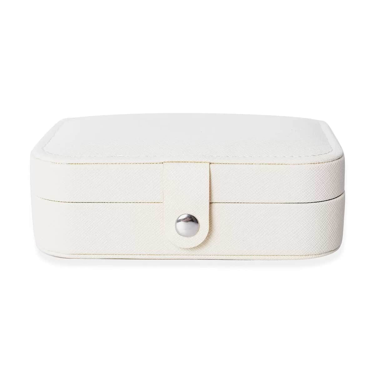 Cream Faux Leather Mini Travel Jewelry Organizer with Anti Scratch Interior (6.5x4.5x2) image number 6