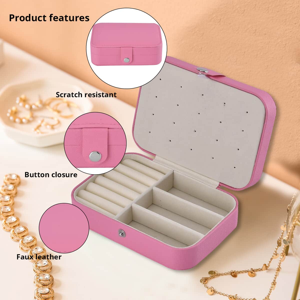 Faux Leather Mini, Portable, Travel Jewelry Organizer Storage Box image number 2