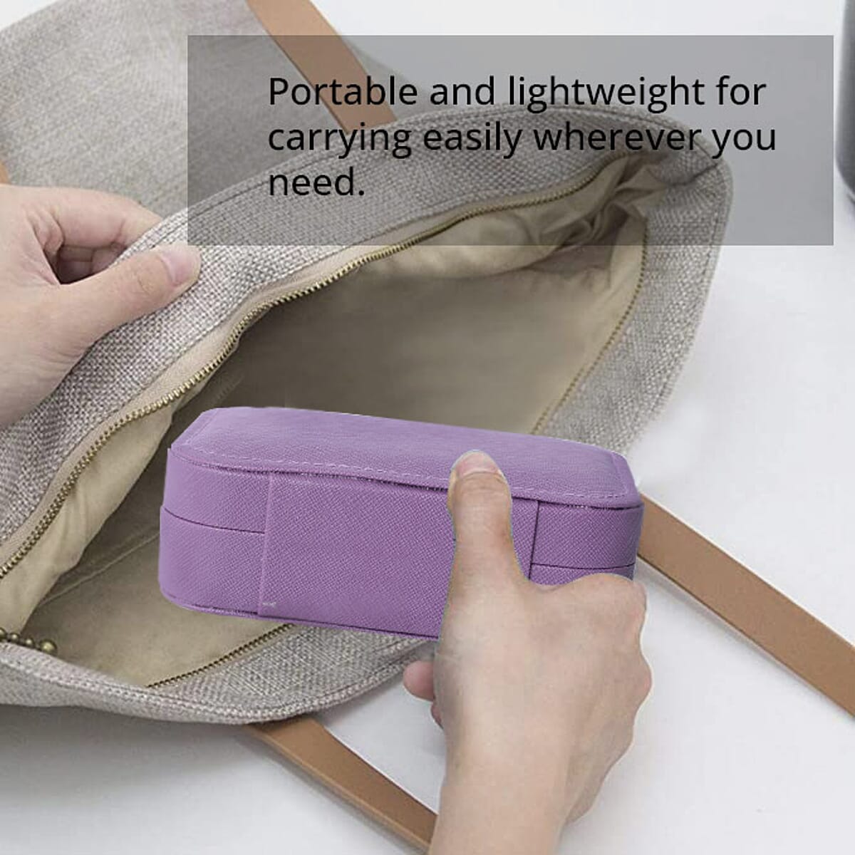 Purple Faux Leather Mini, Portable, Travel Jewelry Organizer Storage Box With Button Closure With Anti-scratch Interior image number 2