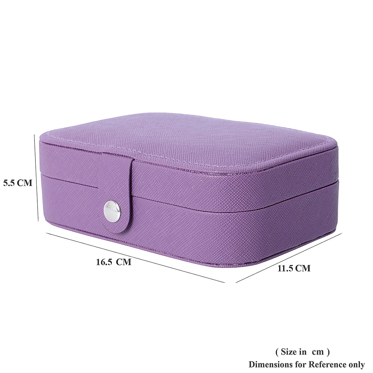 Purple Faux Leather Mini, Portable, Travel Jewelry Organizer Storage Box With Button Closure With Anti-scratch Interior image number 4