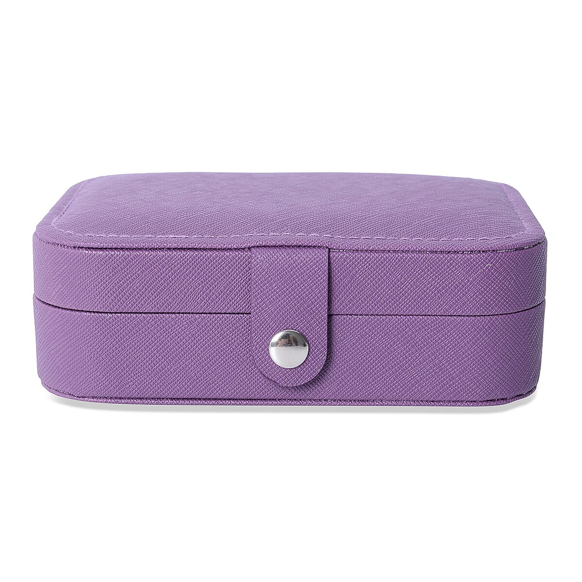 Purple Faux Leather Mini, Portable, Travel Jewelry Organizer Storage Box With Button Closure With Anti-scratch Interior image number 6