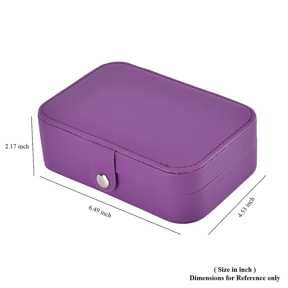 Purple Faux Leather Mini, Portable, Travel Jewelry Organizer Storage Box With Button Closure With Anti-scratch Interior image number 7