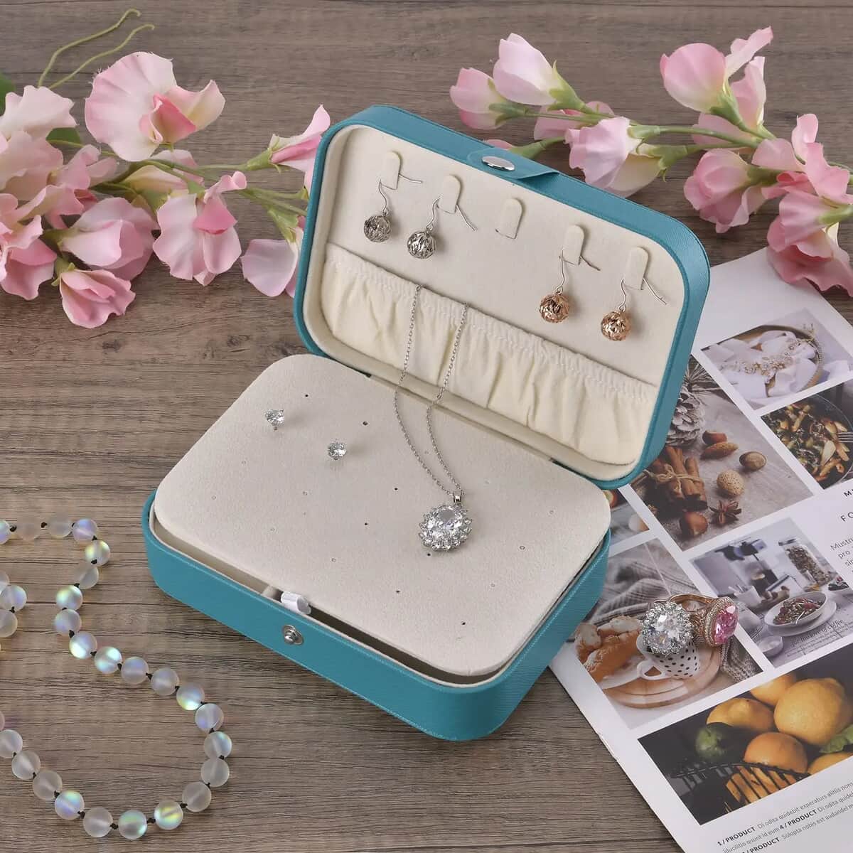 Turquoise Faux Leather Mini Travel Jewelry Organizer with Anti Scratch Interior, Jewelry Organizer Box, Travel Jewelry Storage Box image number 1