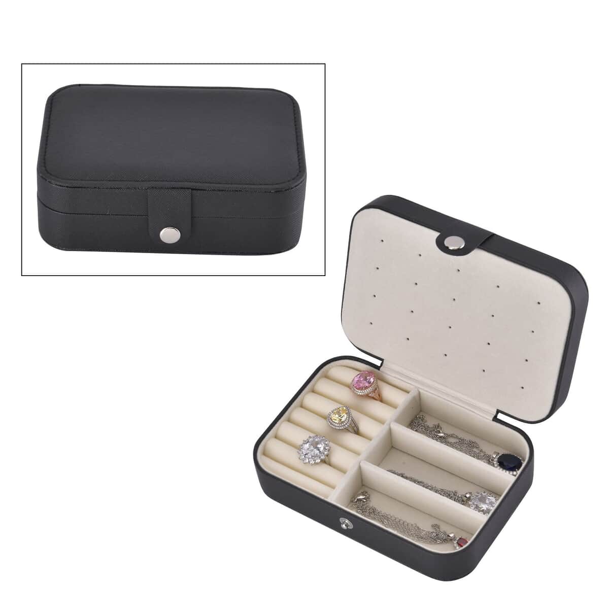 Black Portable Faux Leather Jewelry Organizer Mini Travel Jewelry Box Multifunction Storage Box for Girls & Women image number 0