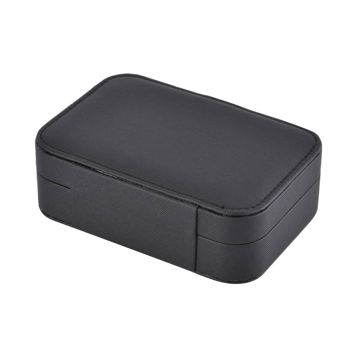 Black Portable Faux Leather Jewelry Organizer Mini Travel Jewelry Box Multifunction Storage Box for Girls & Women image number 3