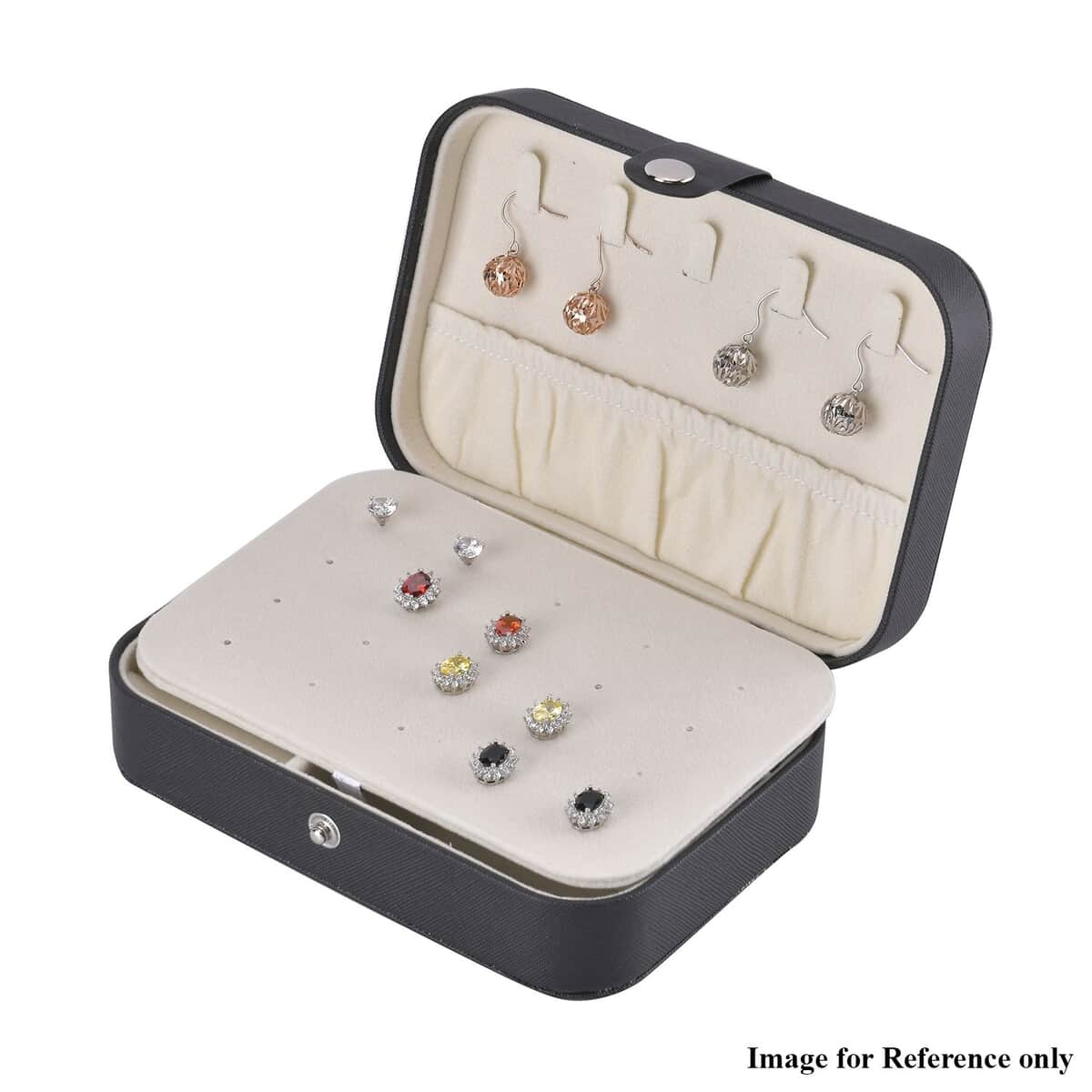 Black Portable Faux Leather Jewelry Organizer Mini Travel Jewelry Box Multifunction Storage Box for Girls & Women image number 6