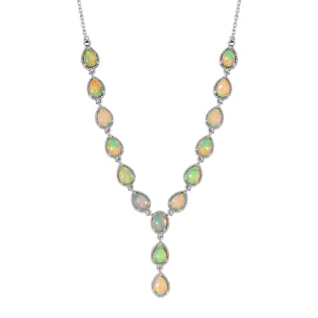 Premium Ethiopian Opal Necklace in Platinum Over Sterling Silver, Lariat Style, Welo Opal Jewelry (18 Inches) 7.50 ctw image number 0