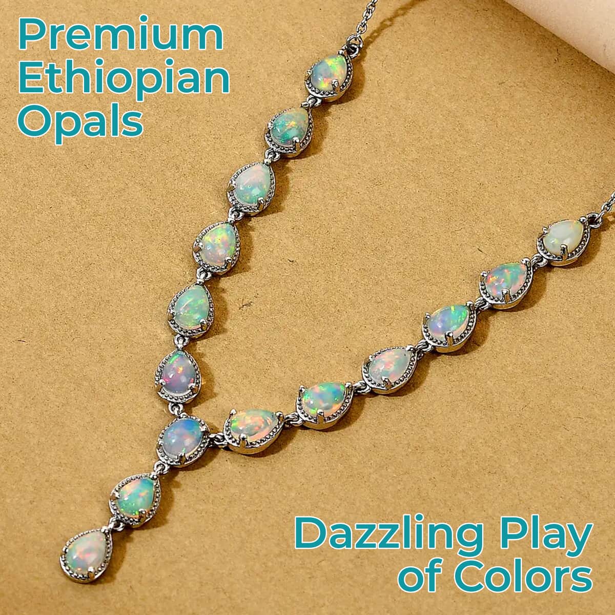 Premium Ethiopian Opal Necklace in Platinum Over Sterling Silver, Lariat Style, Welo Opal Jewelry (18 Inches) 7.50 ctw image number 1