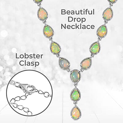 Premium Ethiopian Opal Necklace in Platinum Over Sterling Silver, Lariat Style, Welo Opal Jewelry (18 Inches) 7.50 ctw