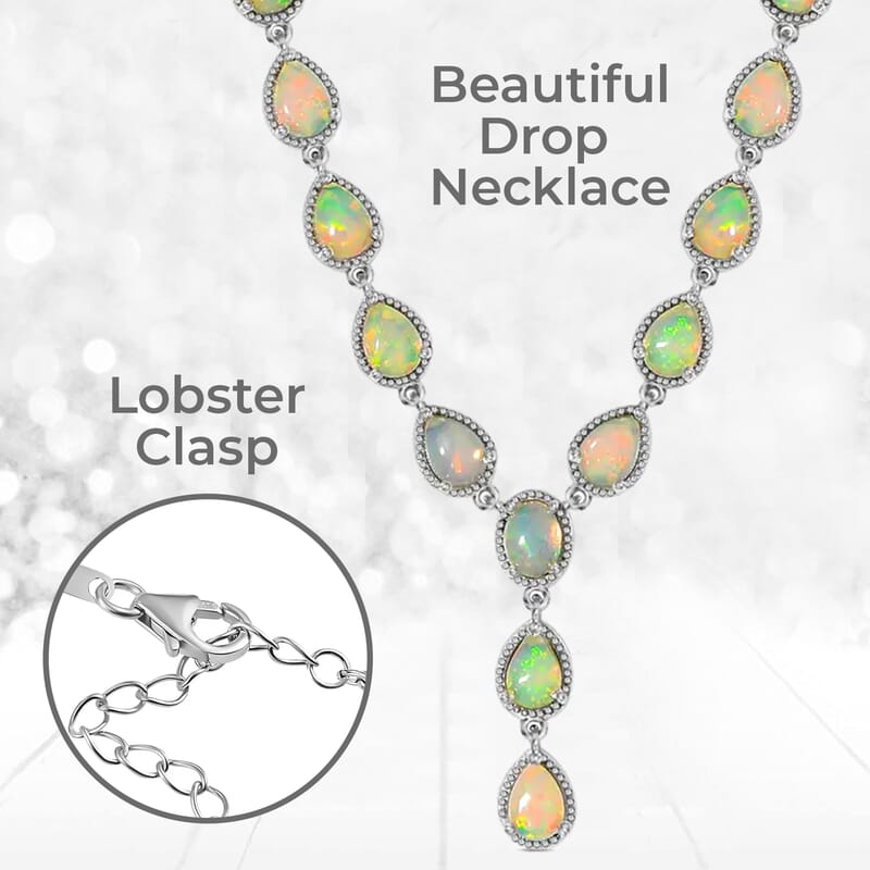 Premium Ethiopian Opal Necklace in Platinum Over Sterling Silver, Lariat Style, Welo Opal Jewelry (18 Inches) 7.50 ctw