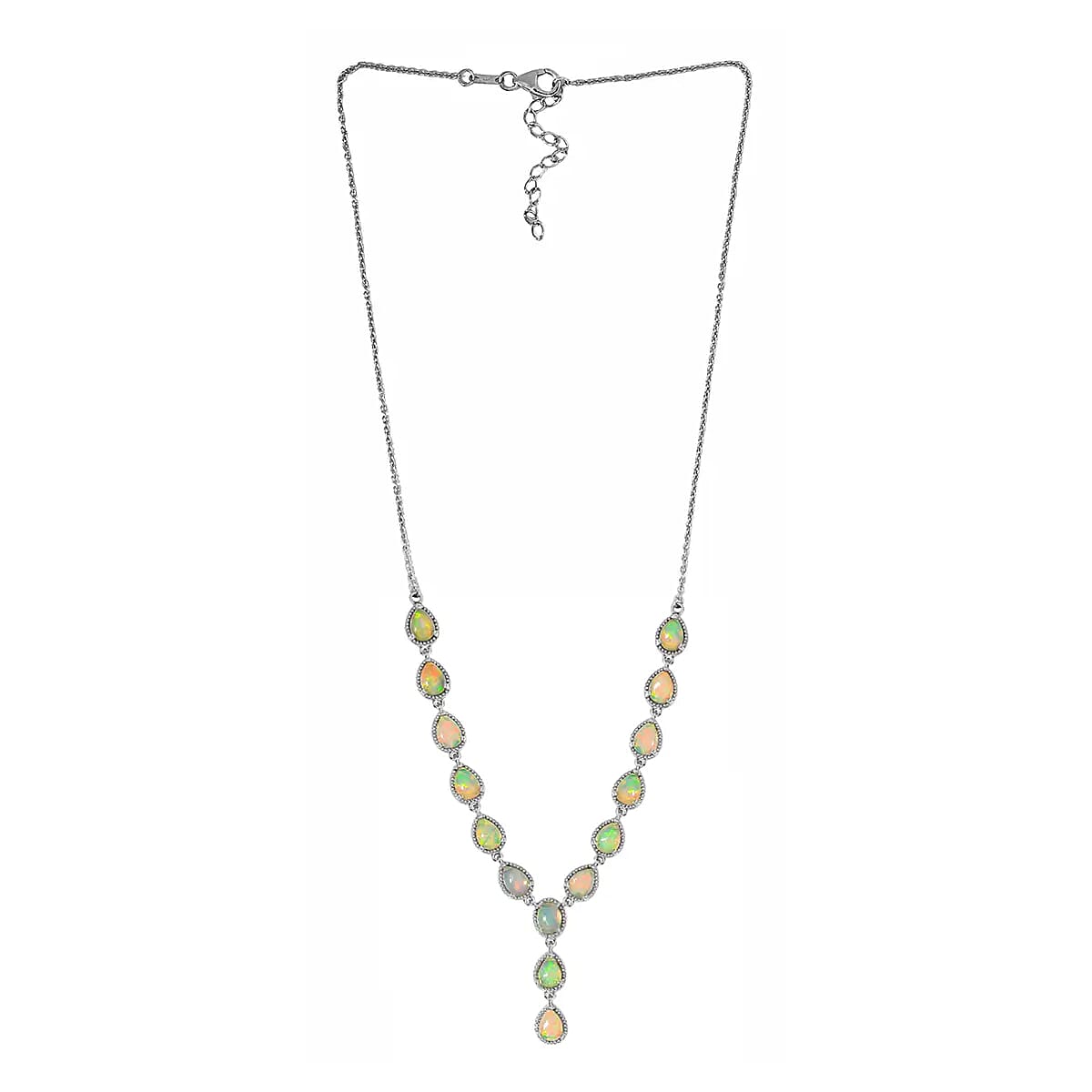 Premium Ethiopian Opal Necklace in Platinum Over Sterling Silver, Lariat Style, Welo Opal Jewelry (18 Inches) 7.50 ctw