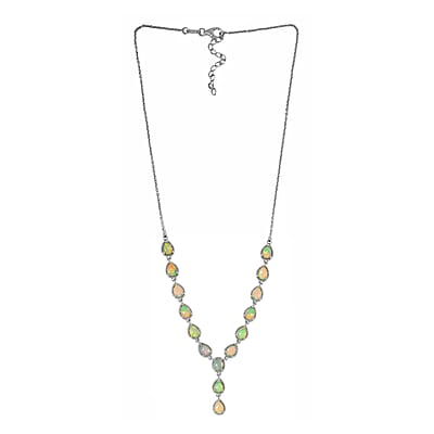 Premium Ethiopian Opal Necklace in Platinum Over Sterling Silver, Lariat Style, Welo Opal Jewelry (18 Inches) 7.50 ctw