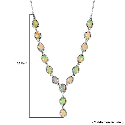 Premium Ethiopian Opal Necklace in Platinum Over Sterling Silver, Lariat Style, Welo Opal Jewelry (18 Inches) 7.50 ctw