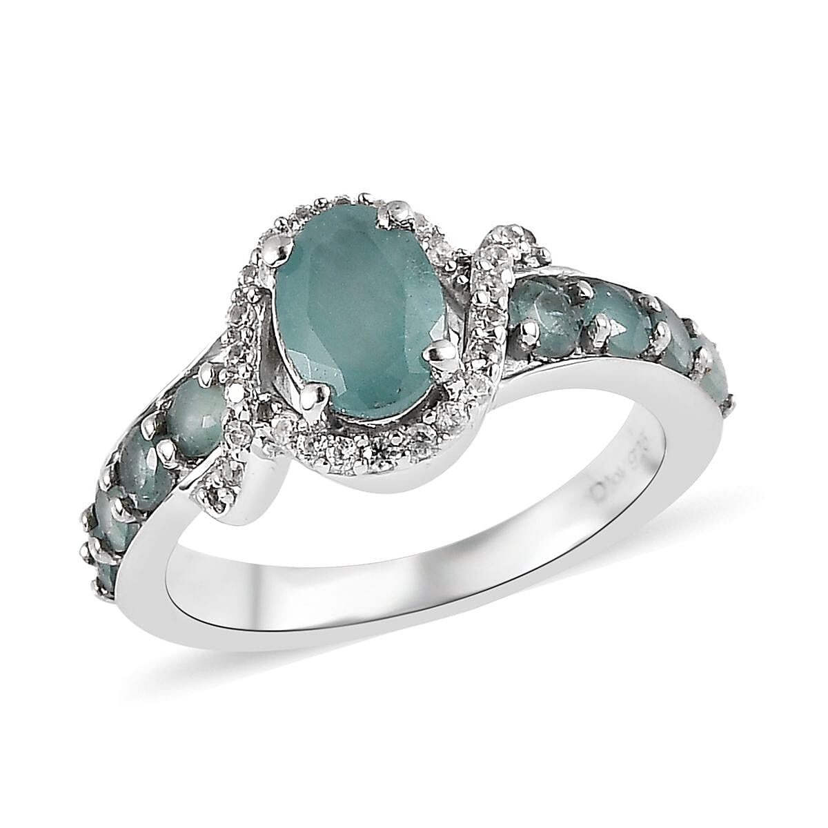 Grandidierite and White Zircon Ring in Platinum Over Sterling Silver (Size 10.0) 1.50 ctw