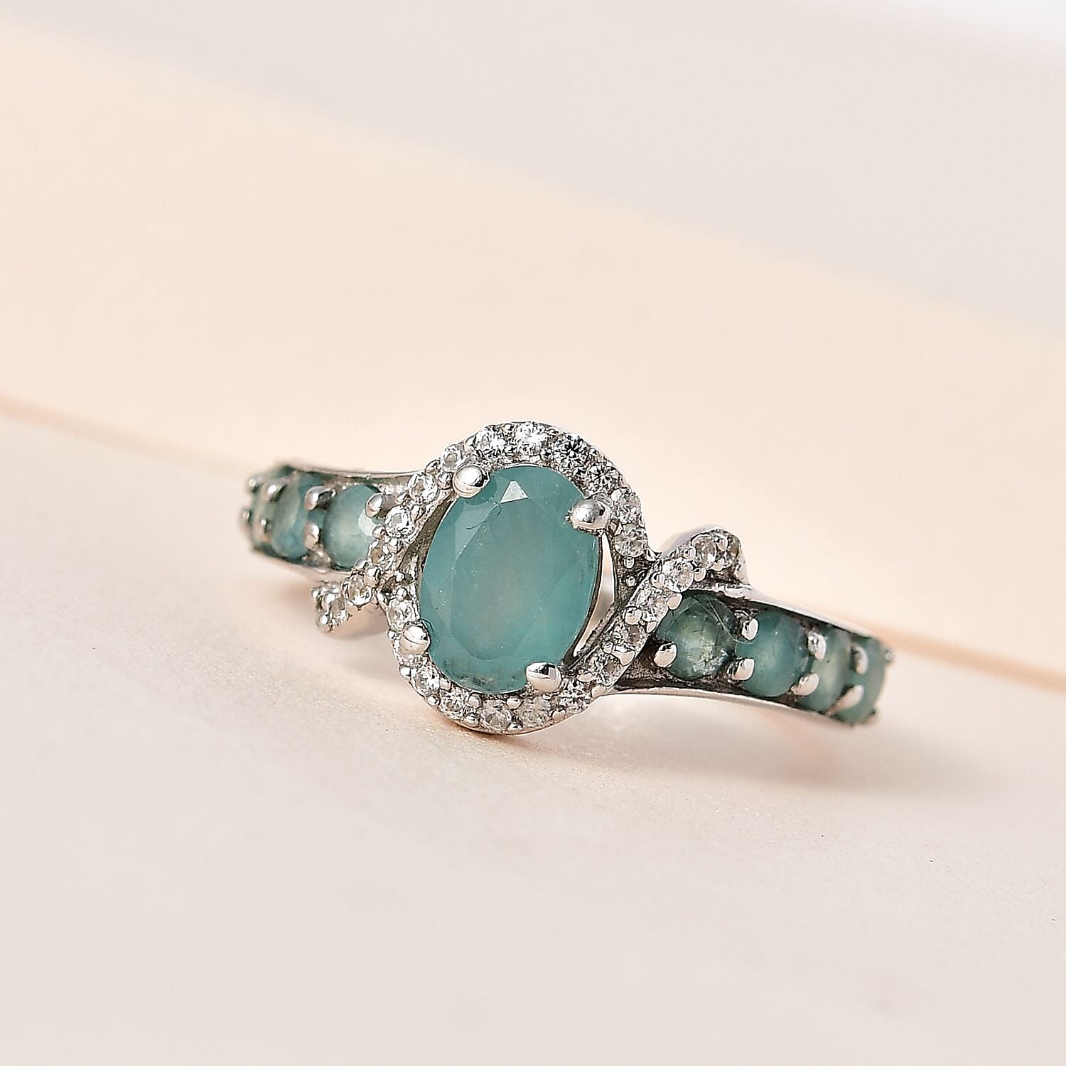 Grandidierite and White Zircon Ring in Platinum Over Sterling Silver (Size 10.0) 1.50 ctw