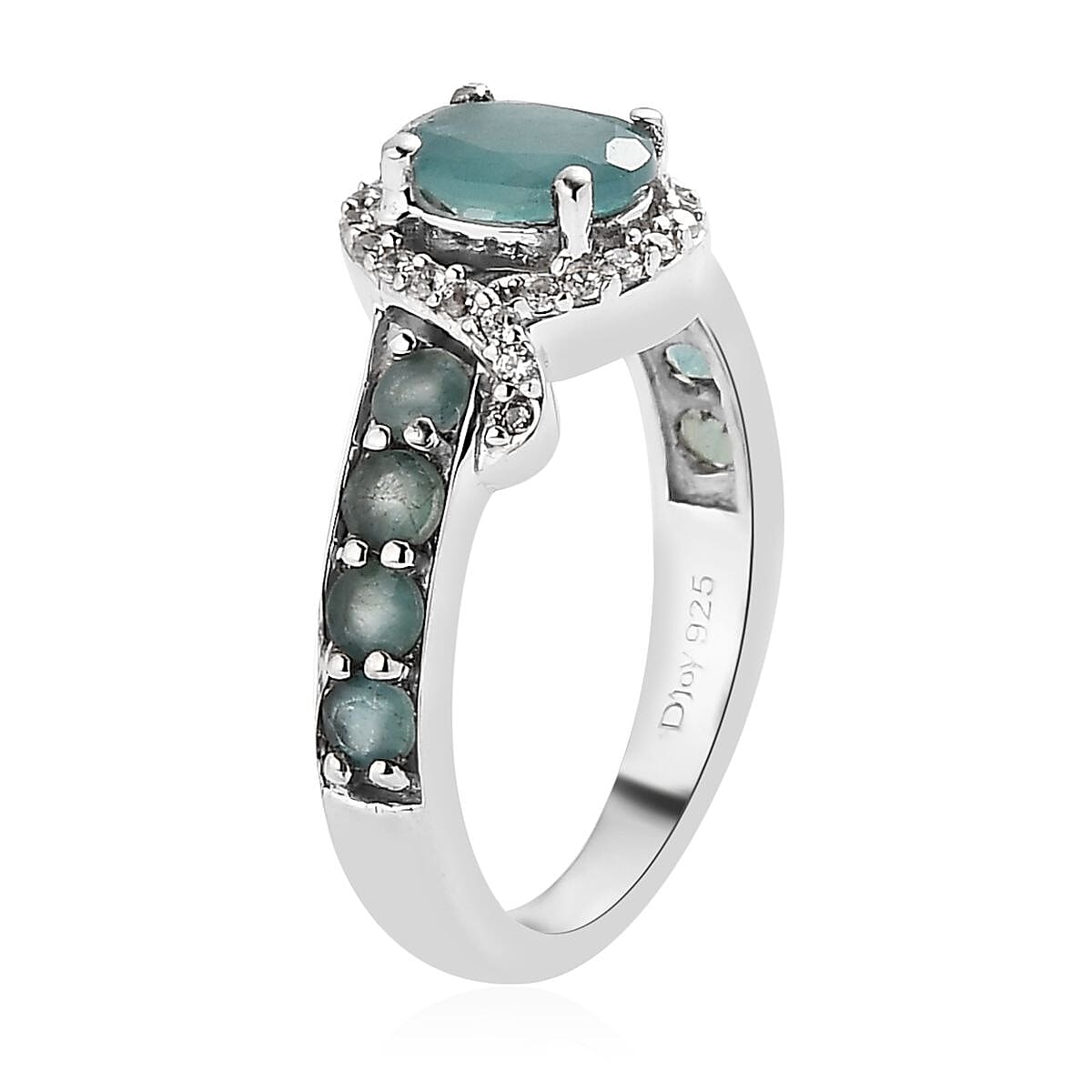 Grandidierite and White Zircon Ring in Platinum Over Sterling Silver (Size 10.0) 1.50 ctw