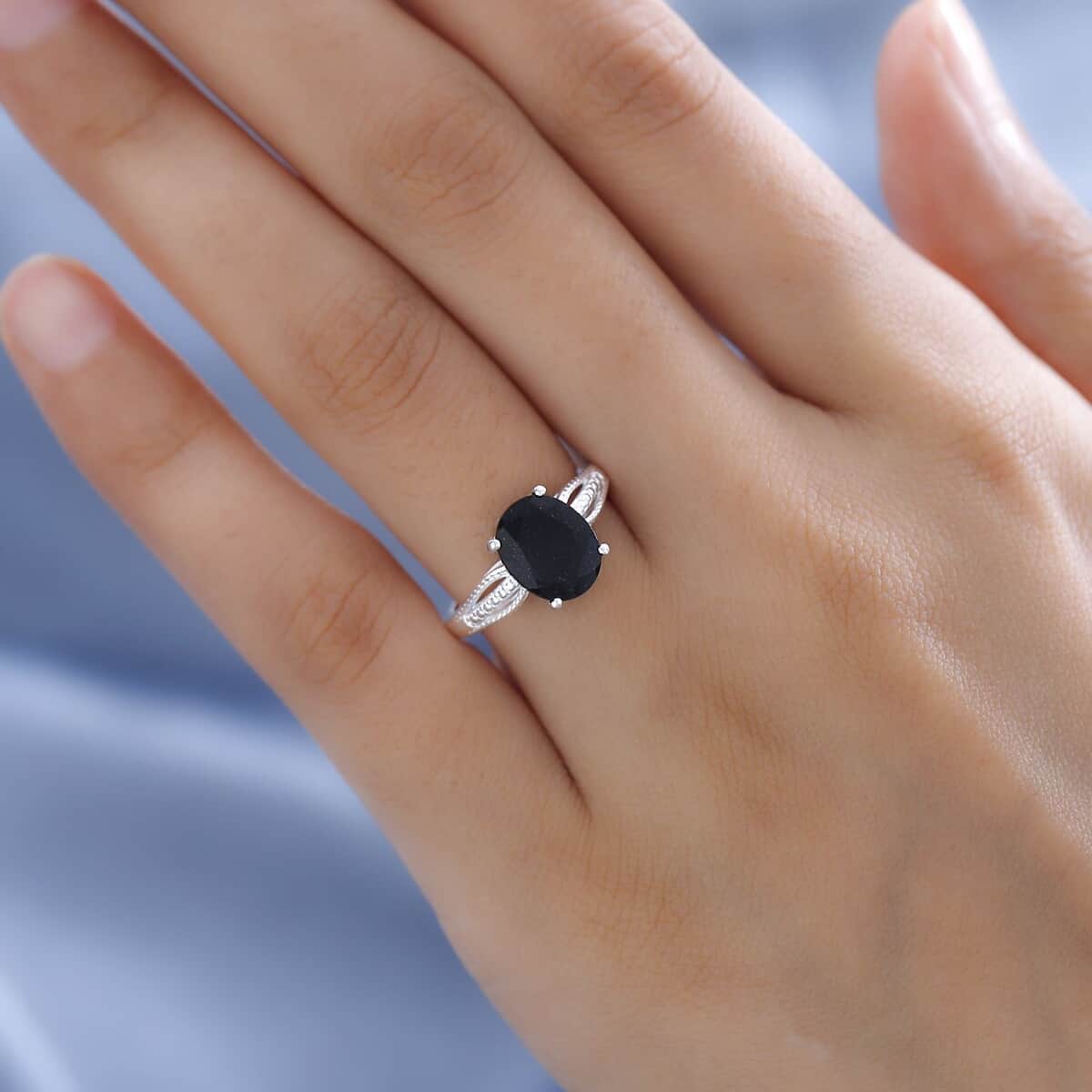 Australian Black Tourmaline Solitaire Ring in Sterling Silver 2.90 ctw image number 1